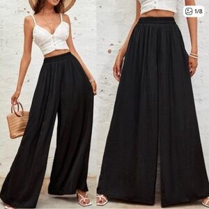 High-Waist Wide Leg Black Palazzo Pants - Women's Casual Summer